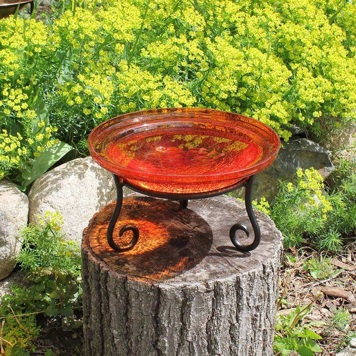 Crackle Glass Bird Bath 12